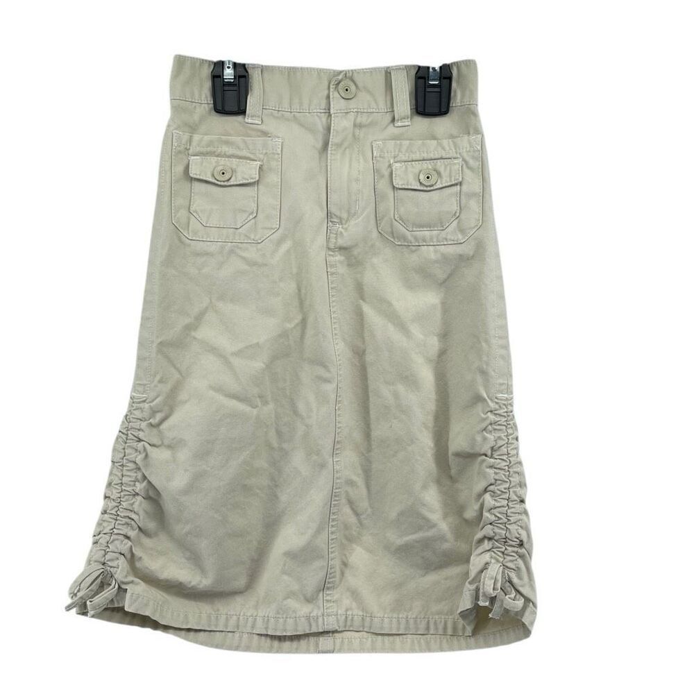 High Sierra Girls Y2K Khaki Cargo Skirt Size 5 Ruched Sides Drawstring Cotton